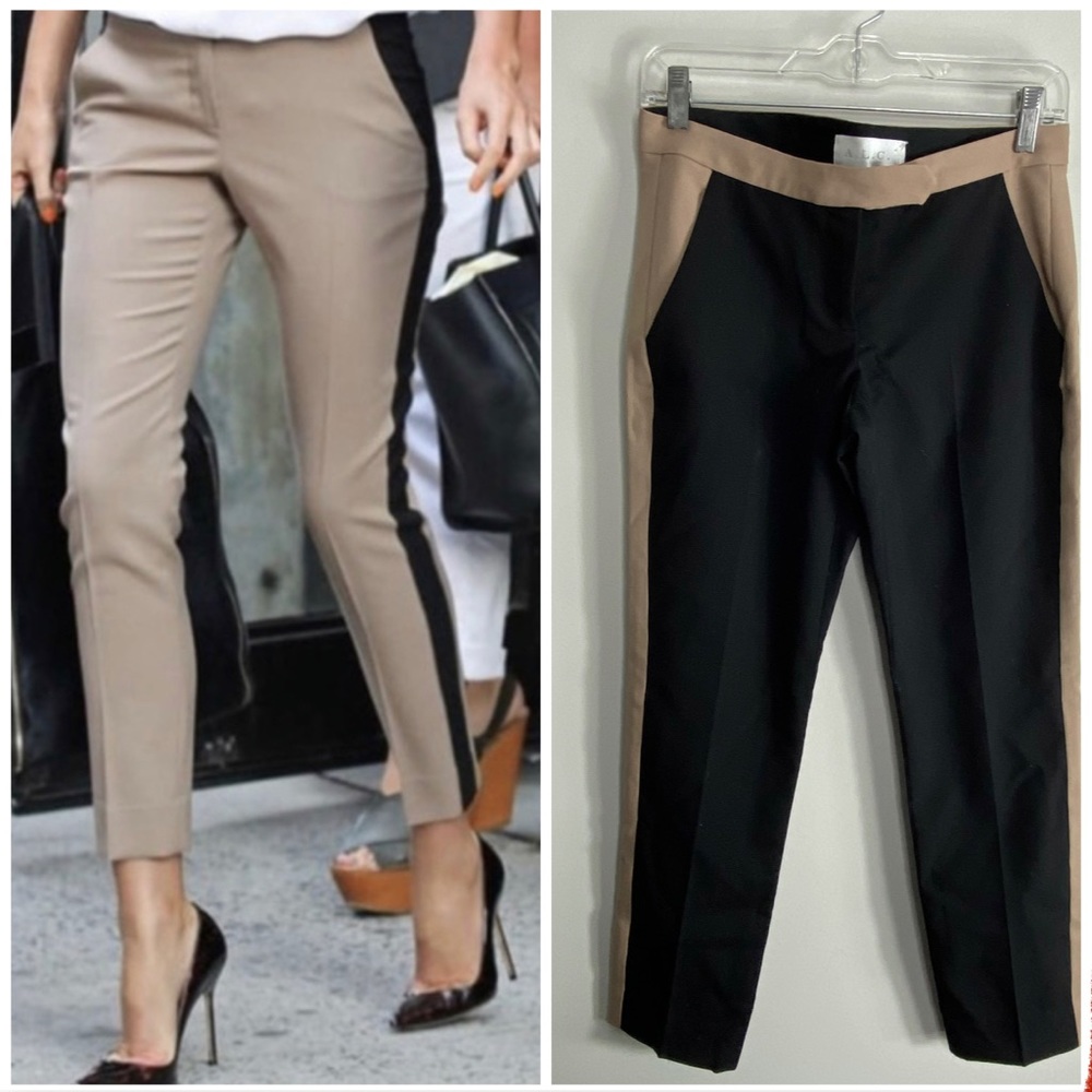 A.L.C. Wool Crop Tuxedo Pants Black Tan Trousers *55